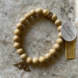 NWT Chavez for charity beige beaded bracelet military angel wings charm